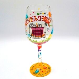 LOLITA Wine Glass Hand Painted November Birthday Recipe on Bottom